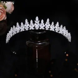 TAZIRN Sparkling 5A Zirconia Wedding Crowns for Bridal Bridesmaid Exquisite Handmade CZ Girls Princess Party Hair Ornaments Gift