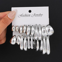 10Pcs Vintage Irregular Smooth Chunky Earrings Set for Women Geometry C Shape Silver Color CCB Earrings Trendy Jewelry Gift 2025