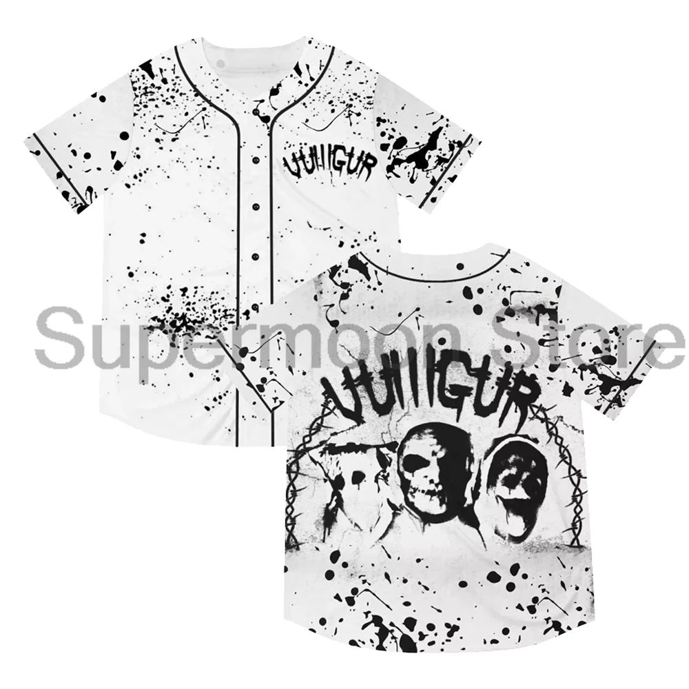 Vulllgur Jersey Baseball Jacket Shirts For EDC V-Neck Short Sleeve Button-up Tee Women Men Streetwear Trendy Tops