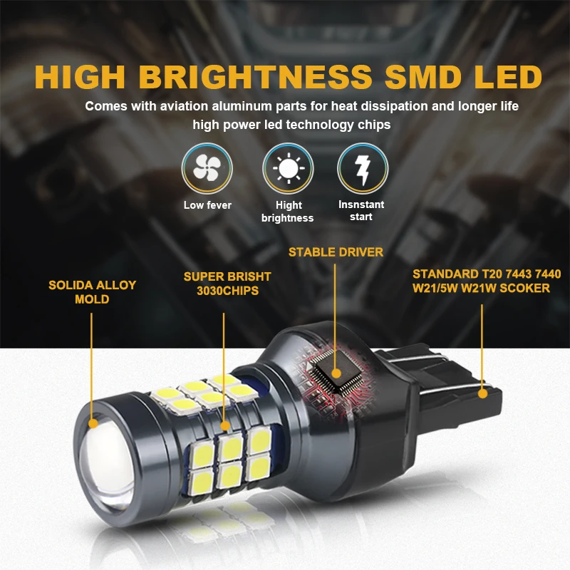 ANMINGPU 2x مصباح إشارة T20 Led 7443 W21/5W W21W 7440 Led في Canbus 3030SMD T25 3157 P27/7W Led 3156 P27W وقوف السيارات عكس أضواء