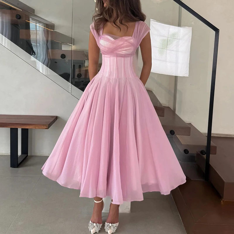 Women Fashion Backless High Waisted Ball Dress Elegant Christmas Party Long Dresses 2025 Sexy Square Neck Sleeveless Mesh Dress - view 5