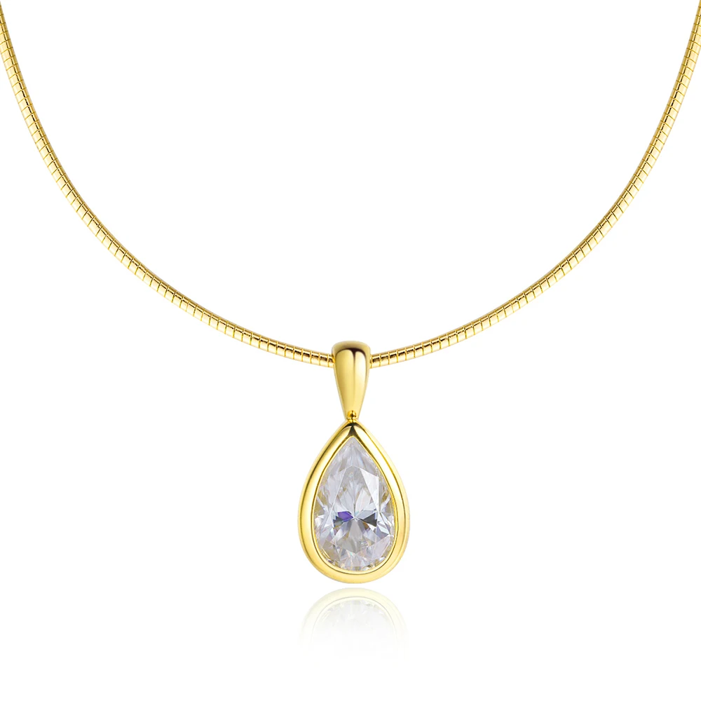 3CT D‑Color VVS1 Pear Cut Solitaire Moissanite Pendant Necklace Pass Diamond Tester 1.5MM Choker Chain S925 Sterling Silver Luxury Fine Jewelry Gift For Women Wedding Anniversary Daily Wear view 4
