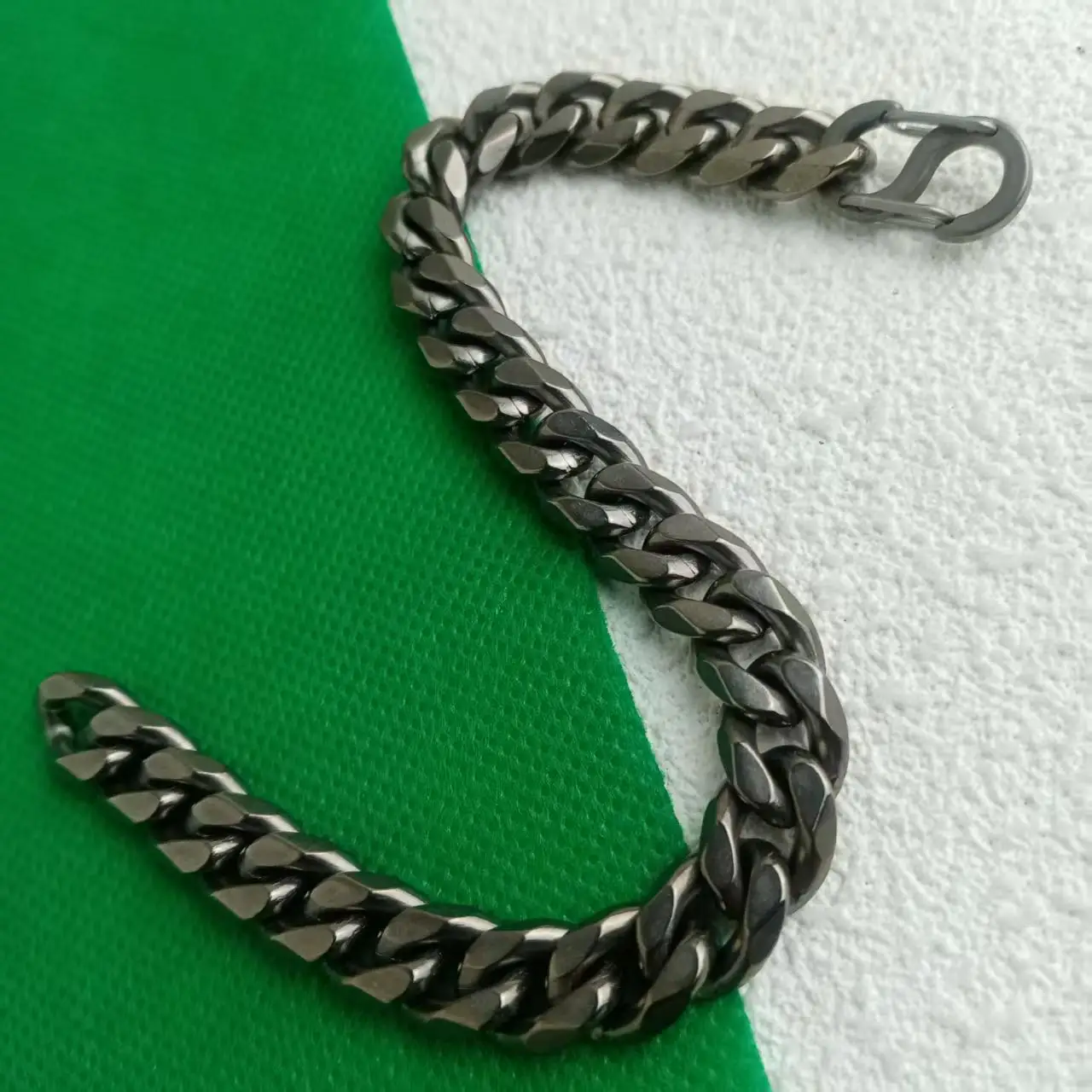 

10.5mm pure titanium stone washed titanium chain bracelet wide Cuban chain men's bracelet