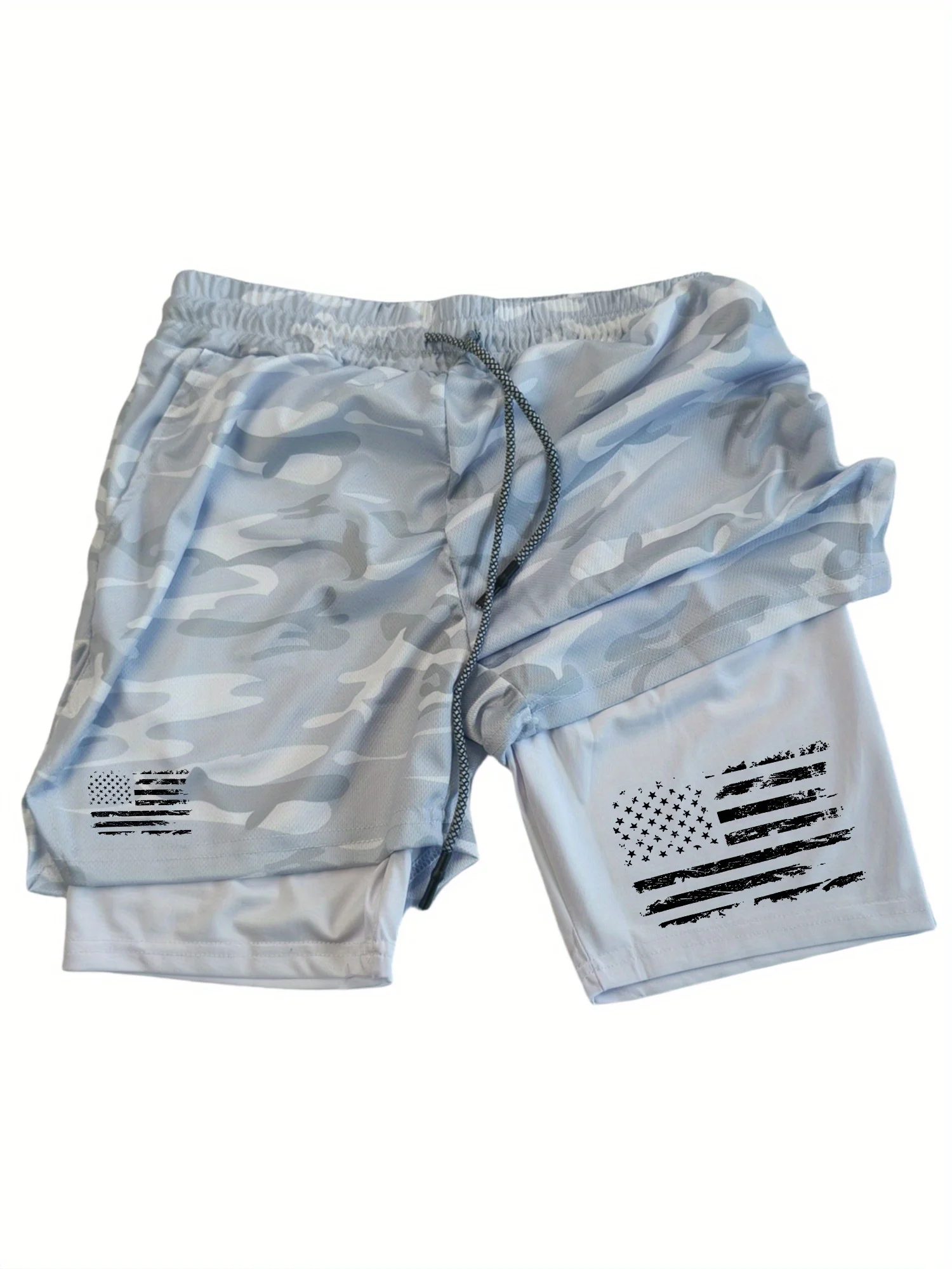 

Спортивные шорты с принтом американского флага | Двухслойный быстросохнущий дышащий ремешок для полотенец | Фитнес на открытом воздухе в патриотическом стиле