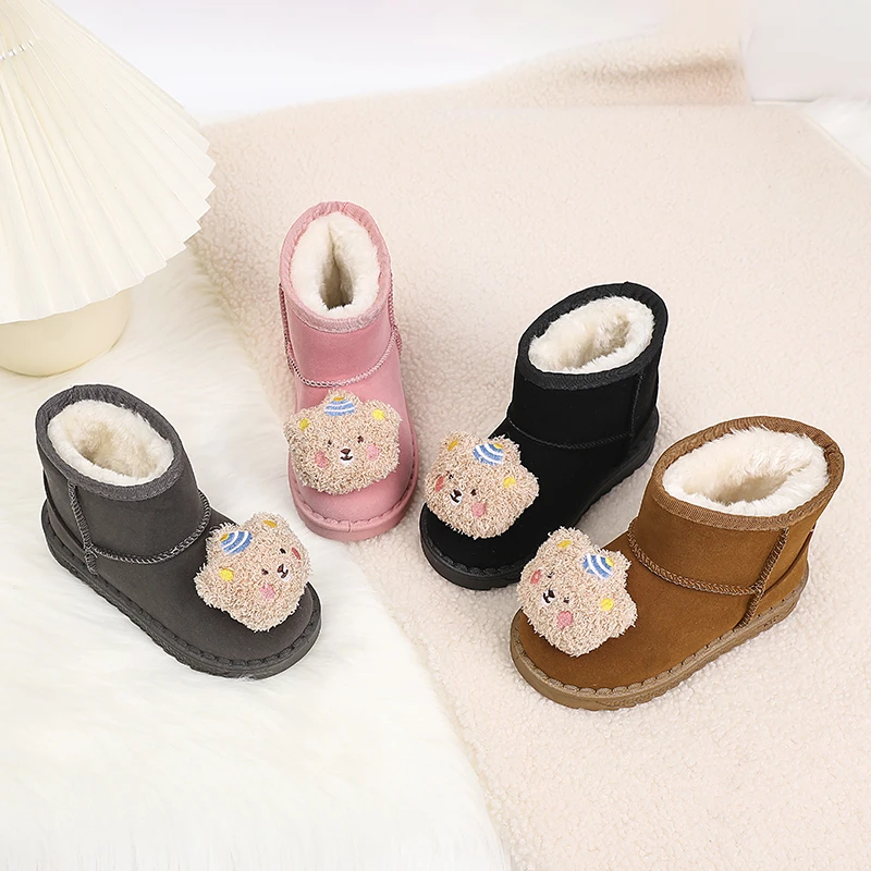 2025 Cartoon girls Boots  Toddler Girl Flat Heels Baby Fur Shoes Girls Fluffy Plush Kids Short Boots Non-slip Comfort Kids Shoes