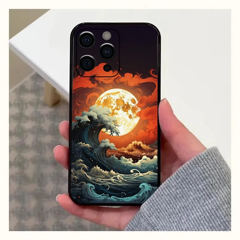 The Great Wave off K-Kanagawa Phone Case For Apple iPhone 15,14,13,12,11,Pro,X,XS,Max,XR,Plus,Mini Soft Black Cover