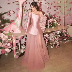 Pink One Shoulder Long Party Dresses vestidos de fiesta elegantes 2024 Arabic Formal Occasion Dress Prom Gown Custom Made Zipper