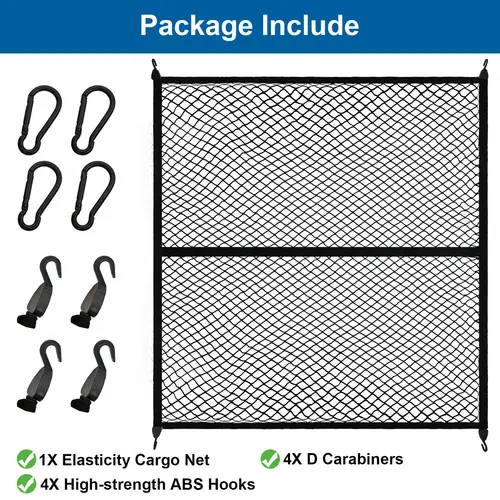 Imagen 2 del producto Red Universal para cama de camión, malla de carga elástica, organizador de puerta trasera de poliéster, carga ligera multiusos, transporte seguro, liberación rápida