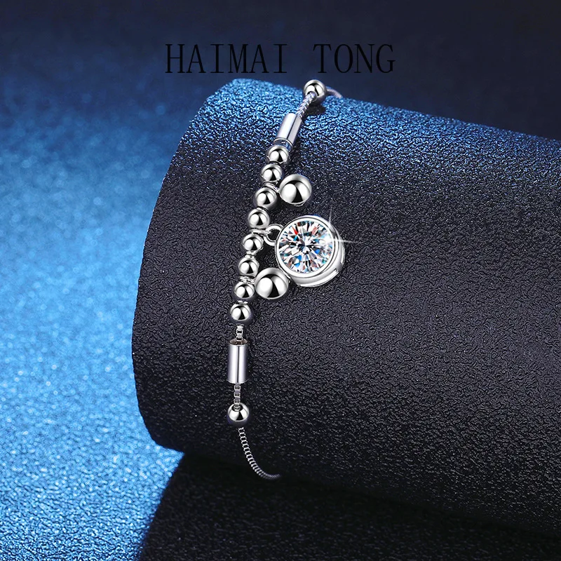 

HAIMAITONG PT950 Platinum Cross-border, Bracelet Women's Moissanite Bracelet Palace Bell in Korean Edition Bubble D Color 1 Cara