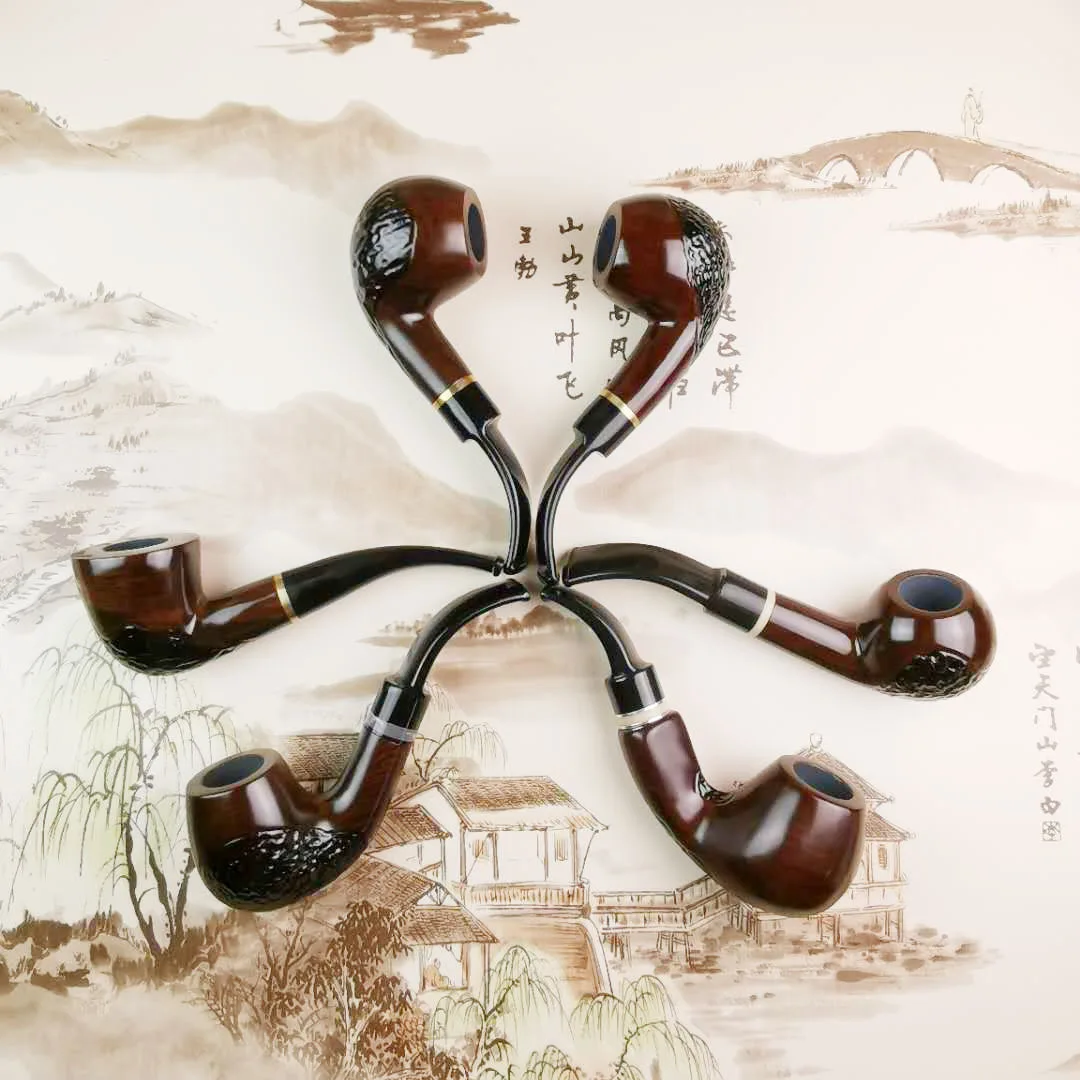 Handmade 14.5cm Length Classic Bent Wooden Smoking Pipe With Beautiful Carve Patterns Smoking Tobacco Dry Herb Pipes