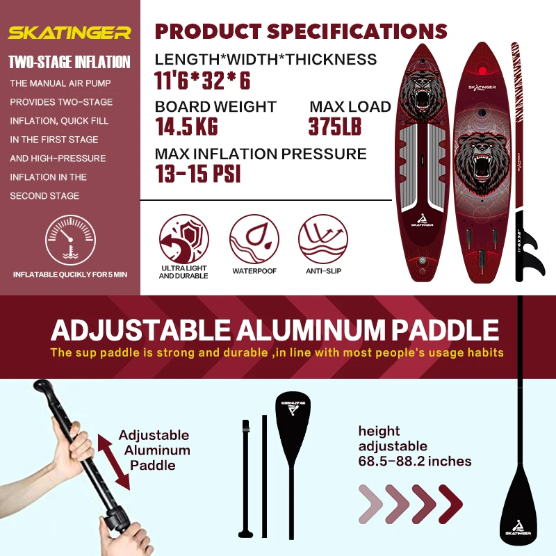 skatinger fully custom paddle board inflatable beginner factory supplied sup boards with carry bag