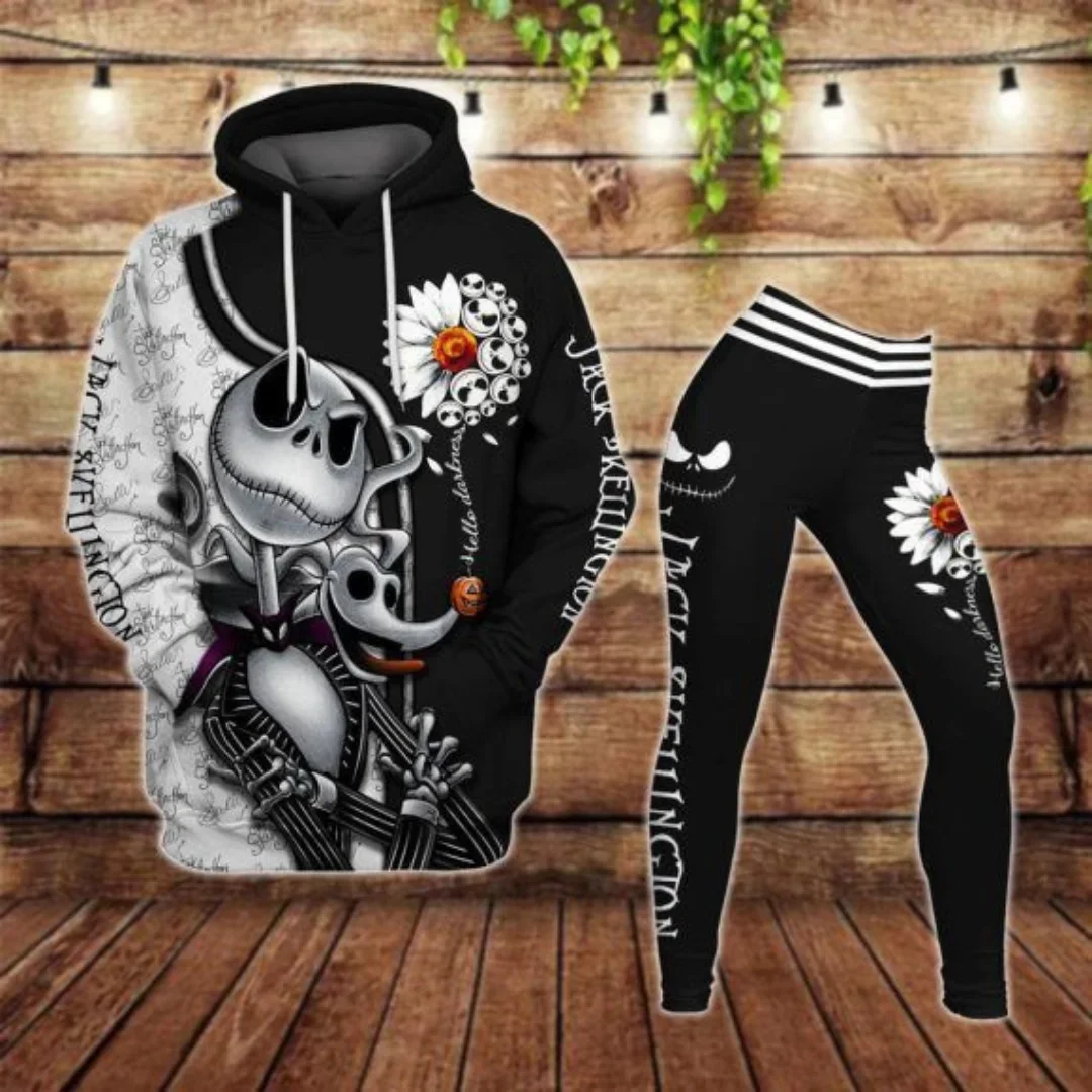 Customize Jack Skellington Women's Hoodie Legging Set Yoga Pants Sweatpants Womens Disney Yoga Hoodie Leggings Fashion Tracksuit