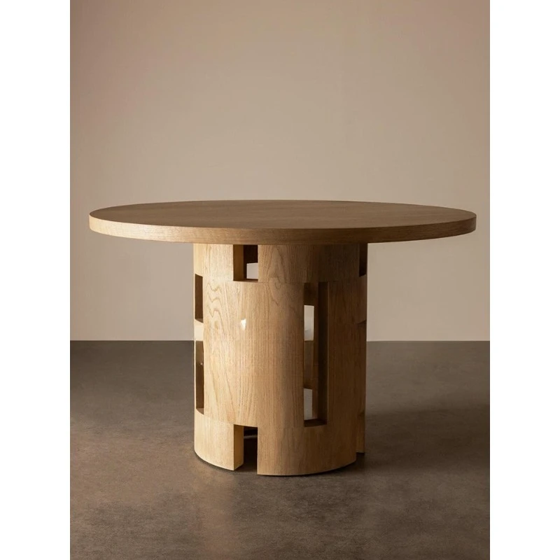 

Medieval retro round solid wood dining table, wabi family dining table