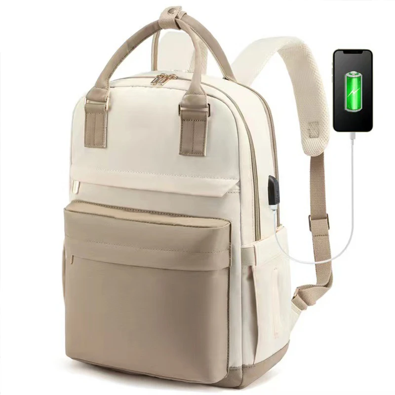 Fashion Women's Large Capacity Laptop Backpack 16 Inch Waterproof Oxford USB Charging Travel Mommy Bag Handheld Commuter