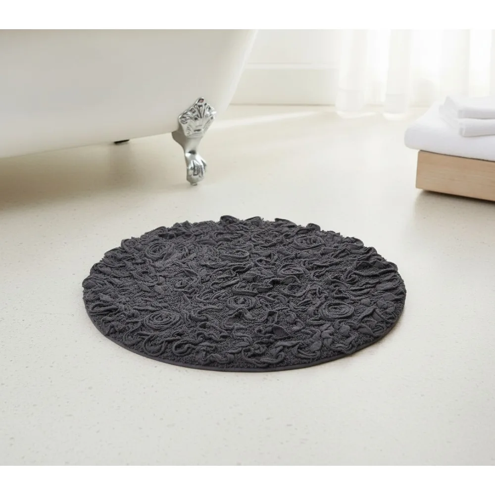 

Ultra Soft 100% Cotton Bath Rugs, Non-Slip Absorbent Bath Mats for Family Bathroom Safety, Machine Washable Gray Round