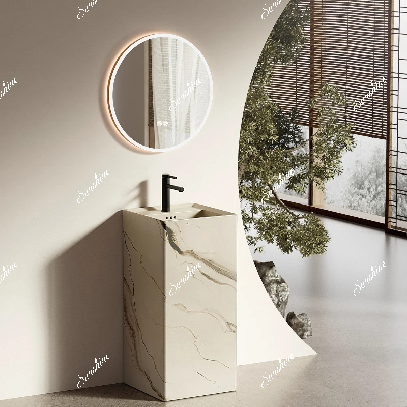 

Retro marble pattern, homestay column wash basin balcony bathroom ceramic floor type