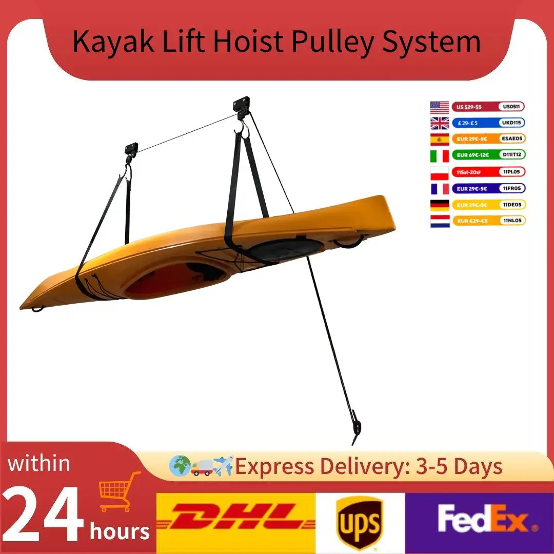Kajak-Hebezeug, 125 lbs, Riemenscheibe, Hebe-Kajak, Fahrrad, unterirdische Garage, Deckenrahmen für Fahrrad, Kajak, Kanu, Paddleboard