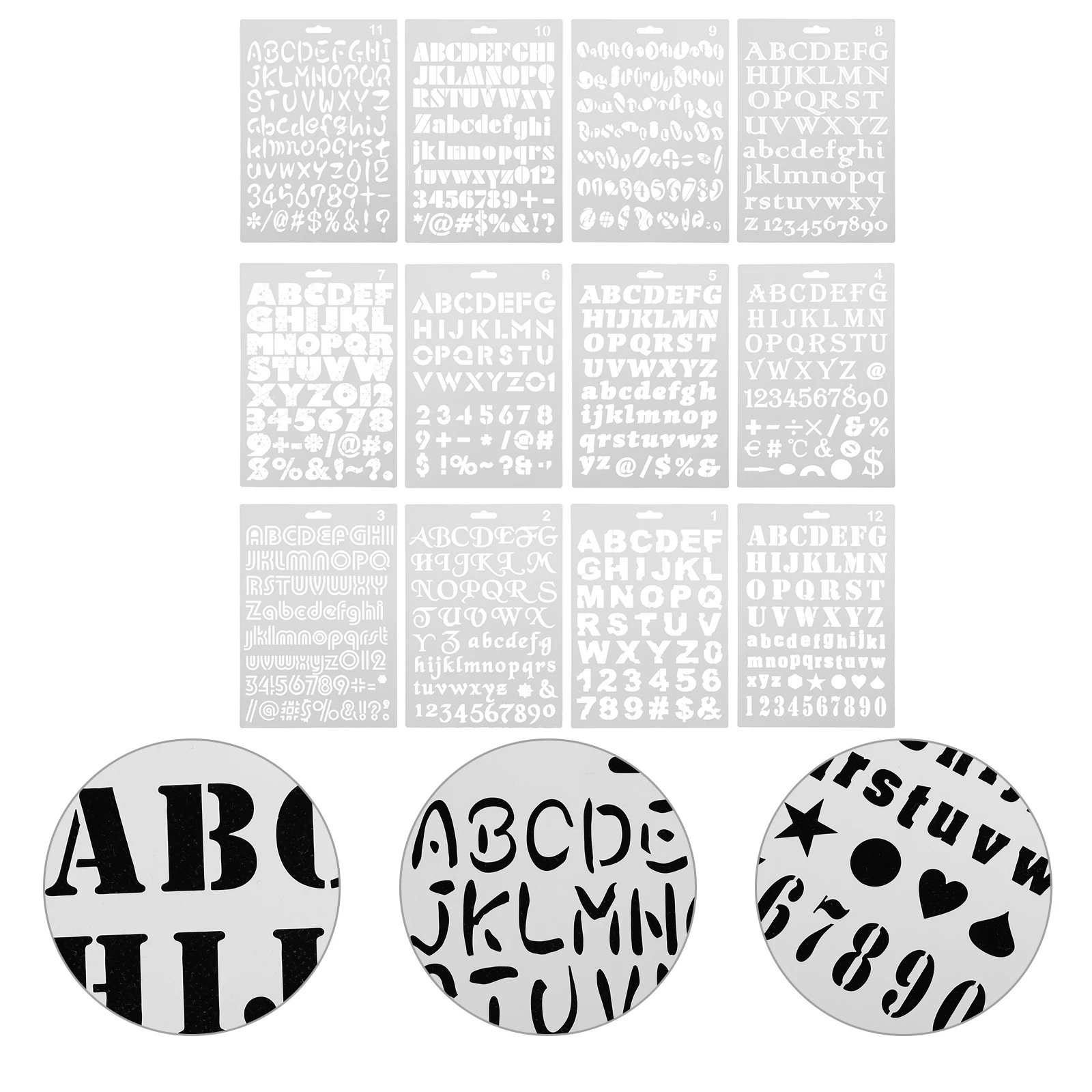 

12Pcs Painting Stencils Alphabet Journal Templates DIY Flexible Durable Pet Hollow Reusable Craft Supplies for Art
