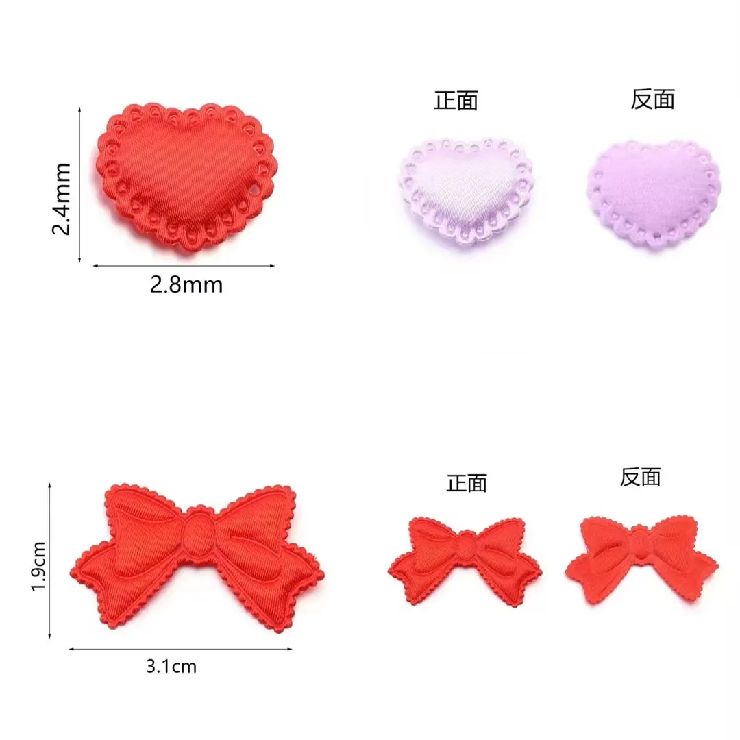 50/100 Stück Süße Schleifen-Herz-Applikationen, bunte Stoff-Schwamm-Blütenapplikationen für Mädchen, Kinder, DIY-Haarnadeln, Kopfschmuck, Accessoires – Detail 1