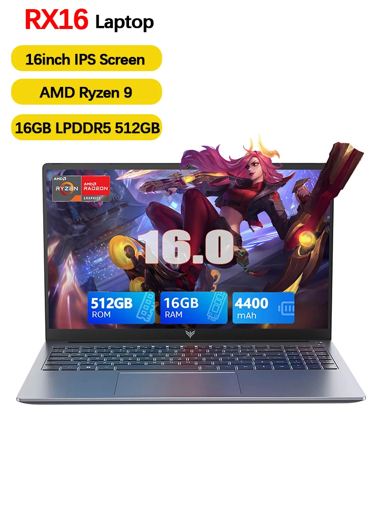 Acemagic RX16 Laptop 16“ FHD Gaming-Laptop AMD Ryzen 9 6900Hx 16 GB RAM 512 GB SSD Windows 11 Pro Notebook mit Hintergrundbeleuchtung, Tastatur, WLAN6, BT5.2