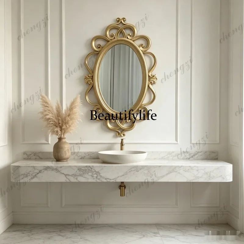 Q181 French vintage vanity vanity, vanity mirror, wall-mounted bathroom, carved bathroom, American-style entryway, decorative mi