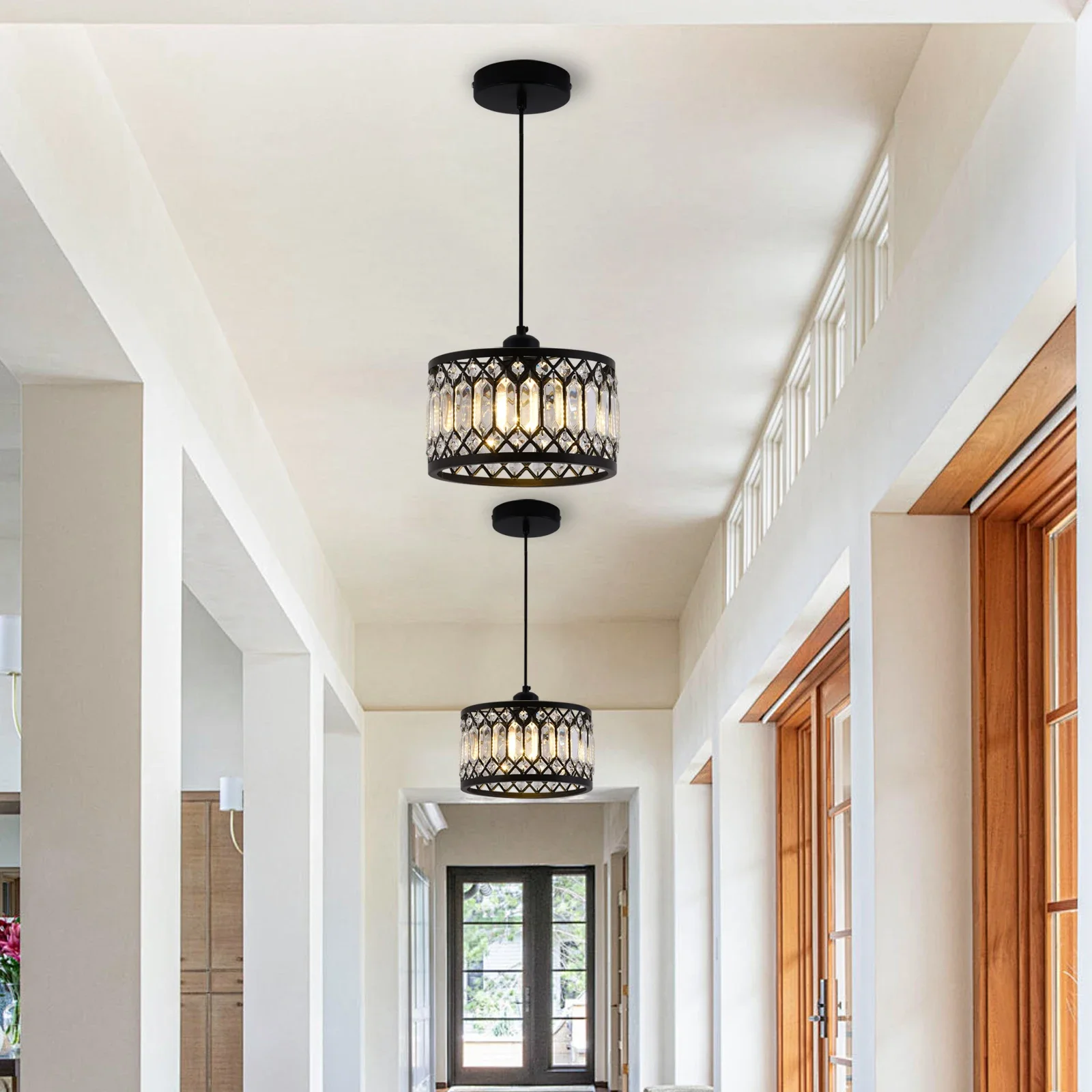 Black Crystal Chandelier Ceiling Light Iron Art Modern LED Pendant Lamp for Living Room Bedroom Home Decor Pendant Lights