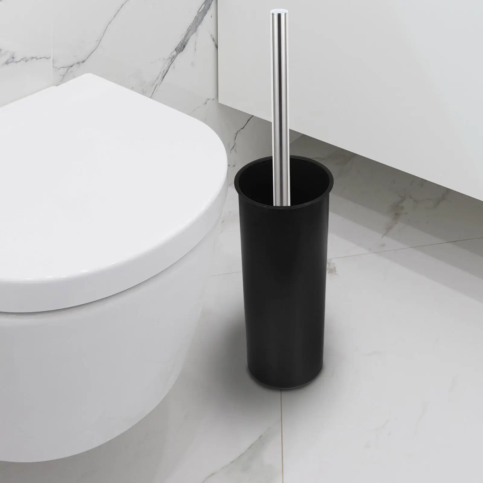 

4Pcs Black Plastic Toilet Brush Cup Holder Set Modern Round Bathroom Accessory with Anti-Stain Base Stable Brush Storage for New