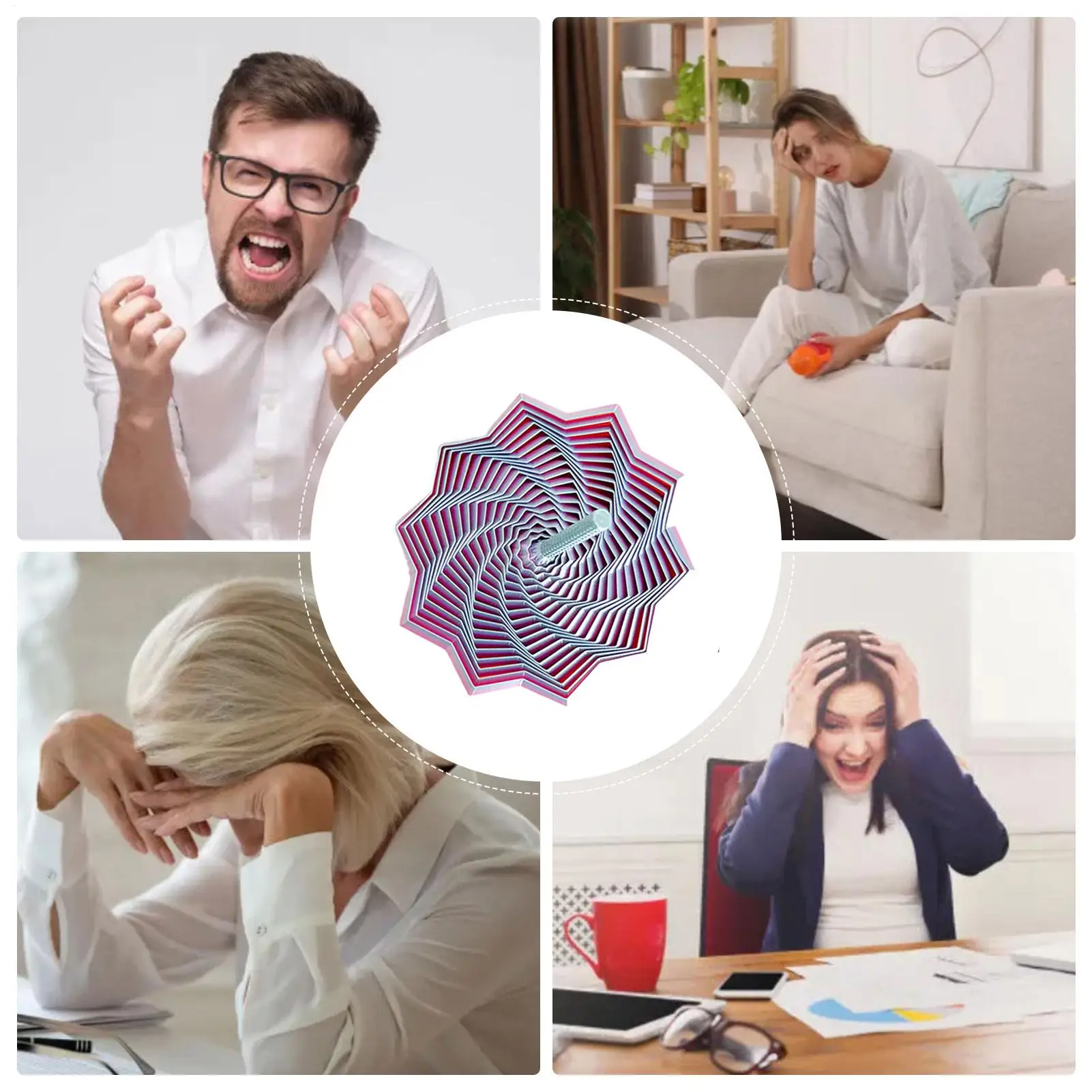 3Dプリントされた拡張感覚フィジェット六角形、握りやすいハンドル付き、ストレス解消感覚玩具のための回転スパイラルスピナー