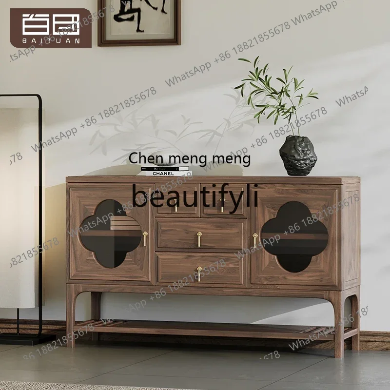 M178 ] New Chinese-style North American black walnut solid wood entrance cabinet Modern Chinese Song-style aesthetic furniture29