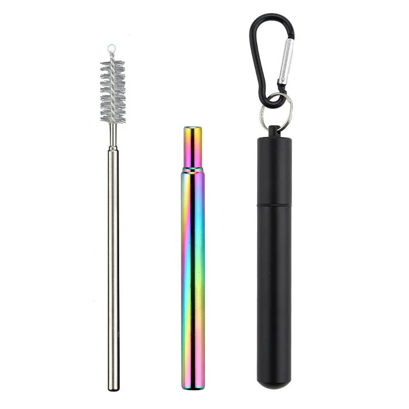 Reusable Telescopic Straw 304 Stainless Steel Metal Straw With Cleaning Brush Portable Drinking Straw Set For Travel With Case