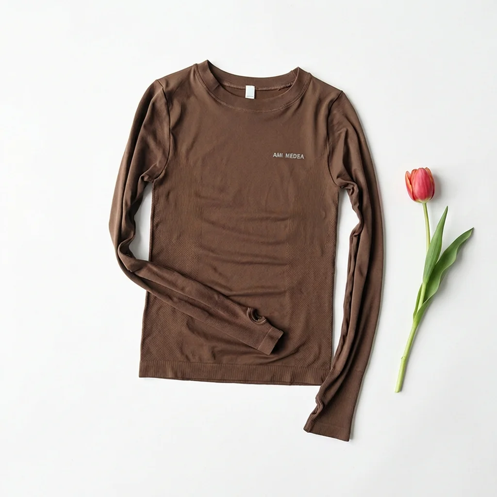Damen Yoga-Top Nahtloses Shirt Sport-T-Shirts Fitnesskleidung Langarm Kurzarm Yoga-Shirt Gym-Top Lauf-Activewear – Detail 2