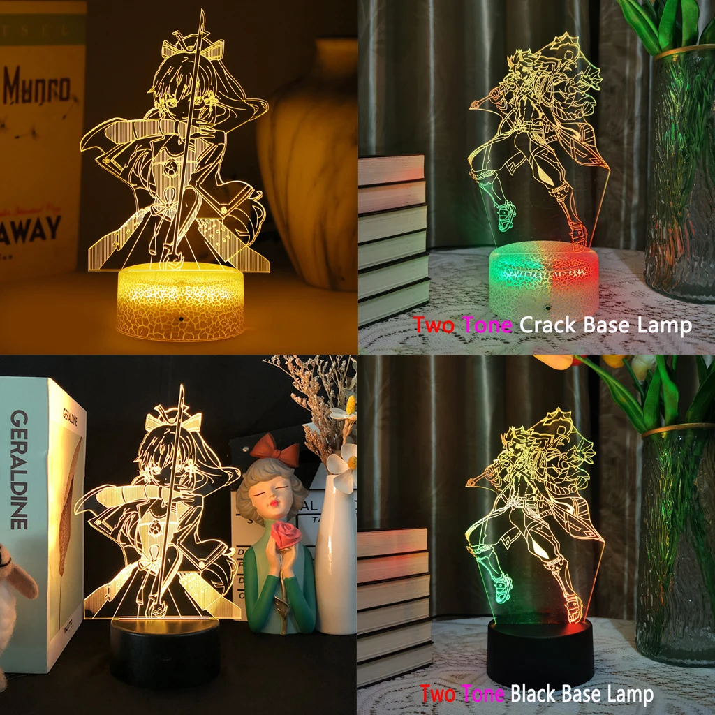 Genshin Impact Acrylic Sheet Board Anime Figure Tartaglia 3D Led Night Light Base For Kid Home Lamp Decor Illusion Gift YELAN