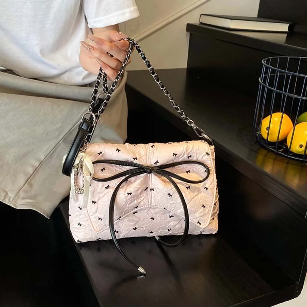 

Милая французская сумка-цепочка с подвеской в виде ленты контрастного цвета с бантом из искусственной кожи, большая вместительная водонепроницаемая женская сумка через плечо, дорожная сумка