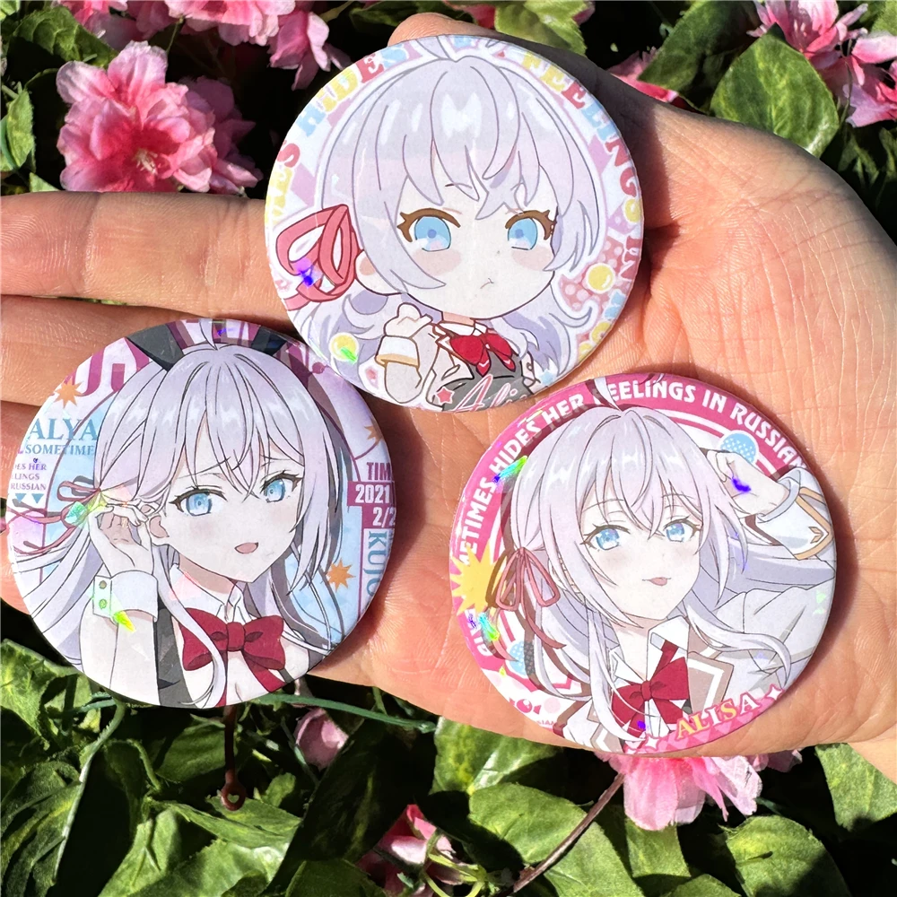 58mm Anime Alya Sometimes Hides Her Feelings in Russian Cosplay Costume Badge Pin SPTE Tinplate Brooch Accessories Prop Gift