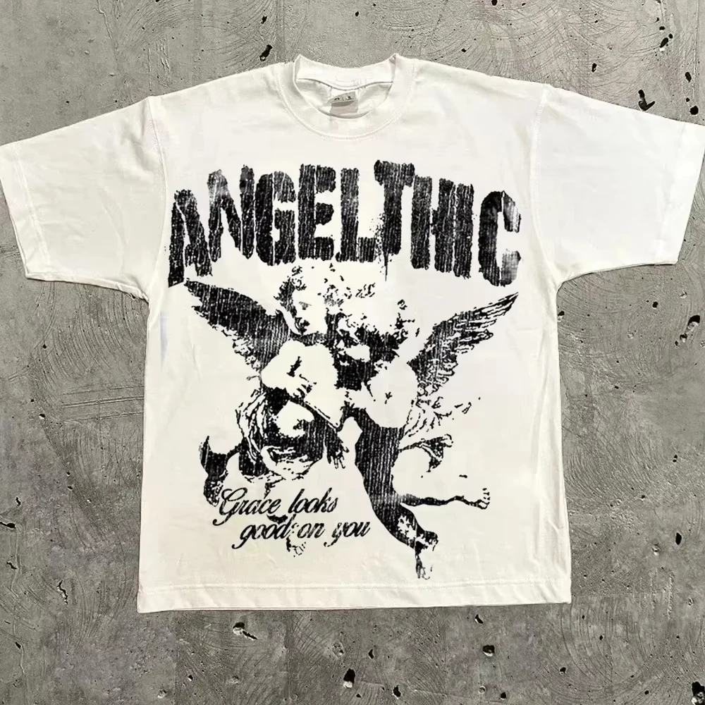 T-shirt tendance Holy Grace Twin Little Angels Y2K Cyber Grunge, en coton, avec image graphique, pour hommes et femmes, Streetwear d'été