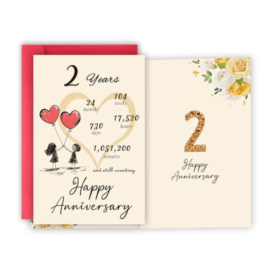 

2th Anniversary Card, 2th Anniversary Decorations, 2 Year Wedding Anniversary Card Gift, Happy Golden Diamond Anniversary, 8x5.