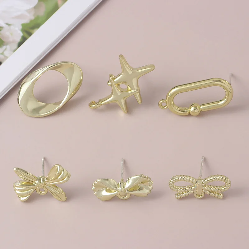 10 stücke diy gold farbe ohrringe basis stern hohl schmetterling ohrringe connectos runde buchstabe stud ohrring einstellungen schmuck machen