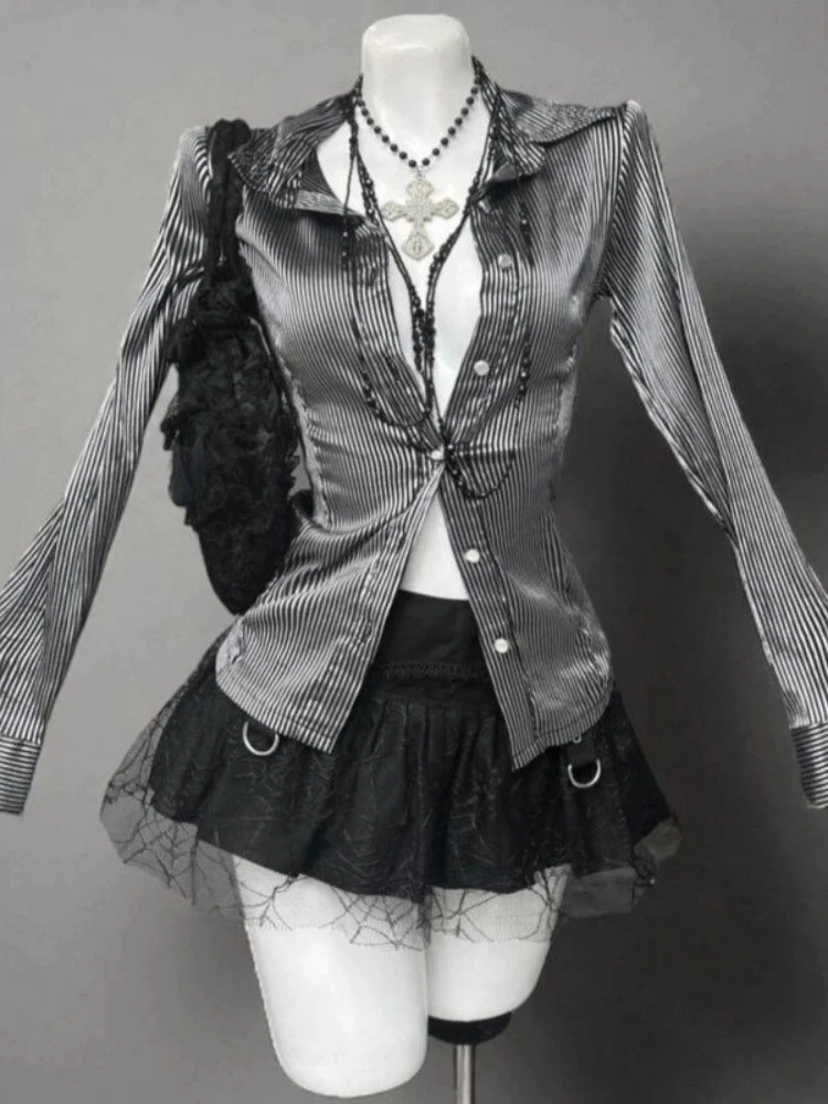 Japonês gótico vintage 2 peça conjunto blusa listrada + saia de bolo fofo nova moda escuro academia jk terno 2025 outono