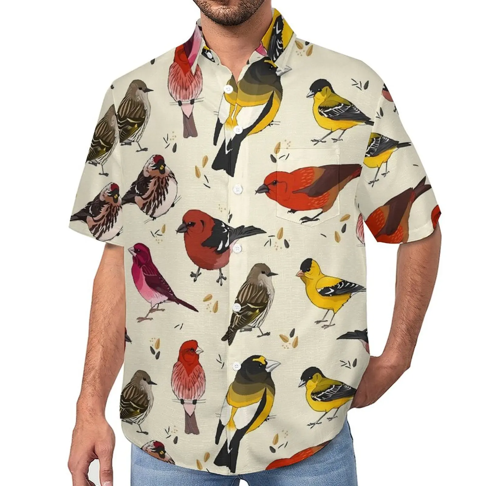 

Pretty Bird Blouses Man North American Finches Casual Shirts Hawaii Short Sleeves Custom Streetwear Oversize Beach Shirt Gift