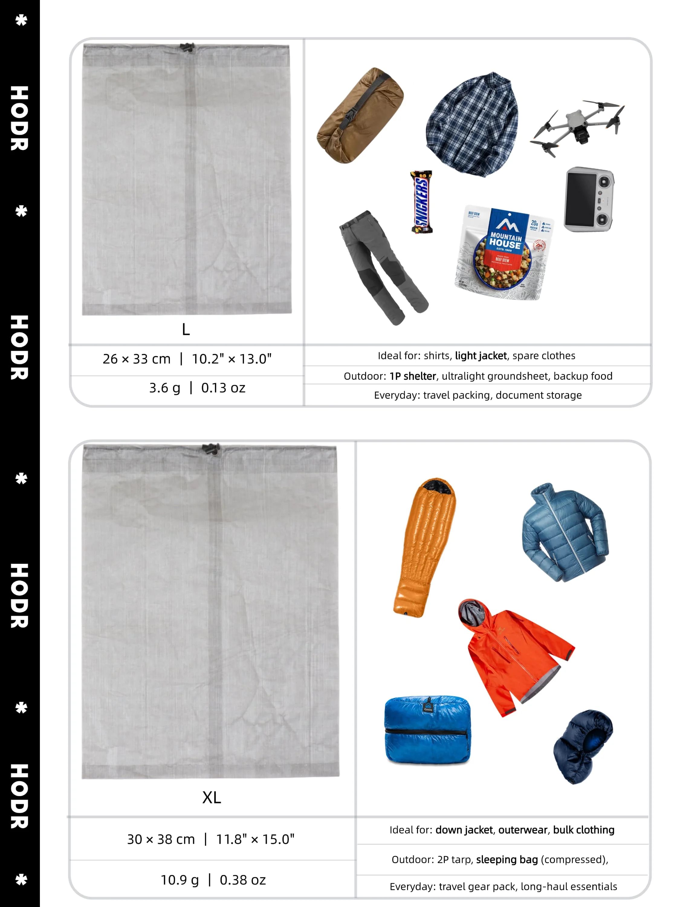 [HODRGEAR] STASHLITE Dyneema Flache Tasche Ultraleichte Wasserdichte Organizer-Tasche DCF Aufbewahrungssack für Camping-, Wander- und Rucksackausrüstung – Detail 4