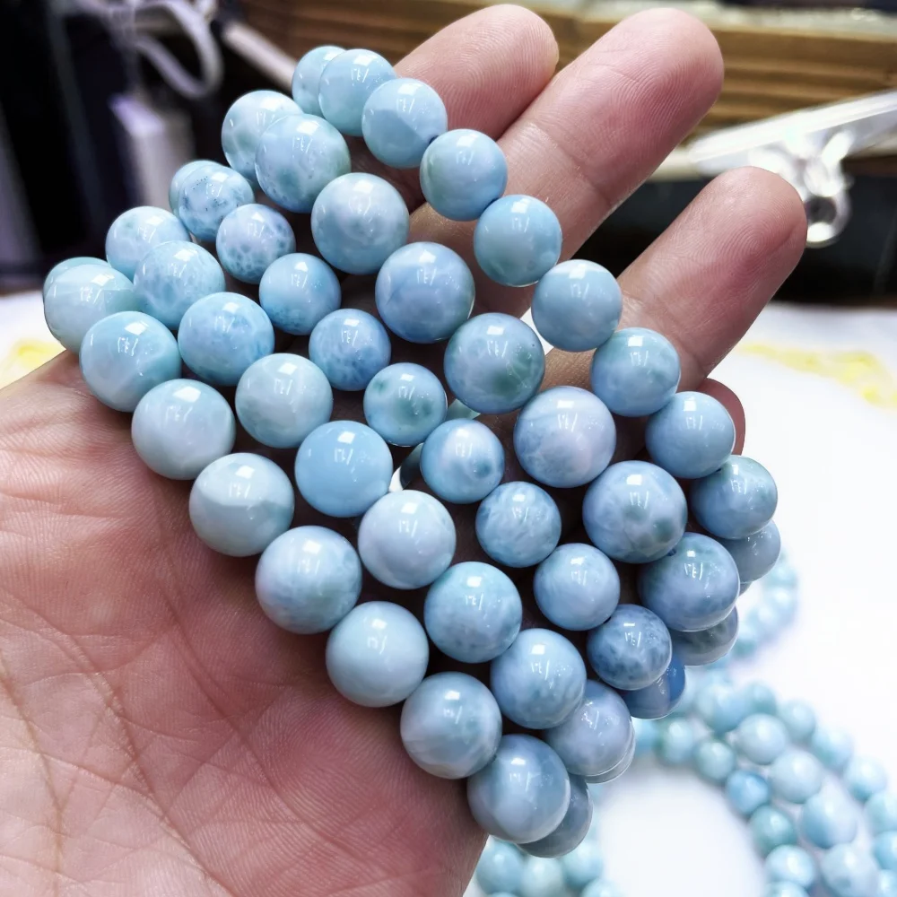 Natural aaaa dominica larimar labradorite contas redondas pulseira, coragem e força, aliviar o estresse, jóias finas ﻿ Presente