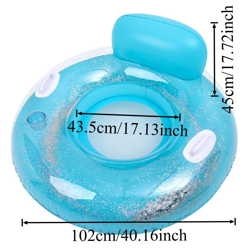 Glitter Inflatable Pool Float เก้าอี้พนักพิงและมือจับ-Sparkling Floating Lounger วงกลม Summer Beach Lake Water Fun Seat
