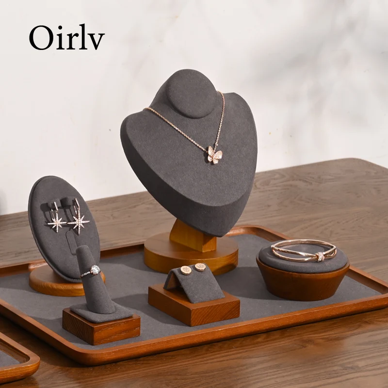 Oirlv Solid Wood Jewelry Tray Bracelet Ring Display Props Sets Jewelry Organizer Holder Necklace Display Stand Jewelry Plate