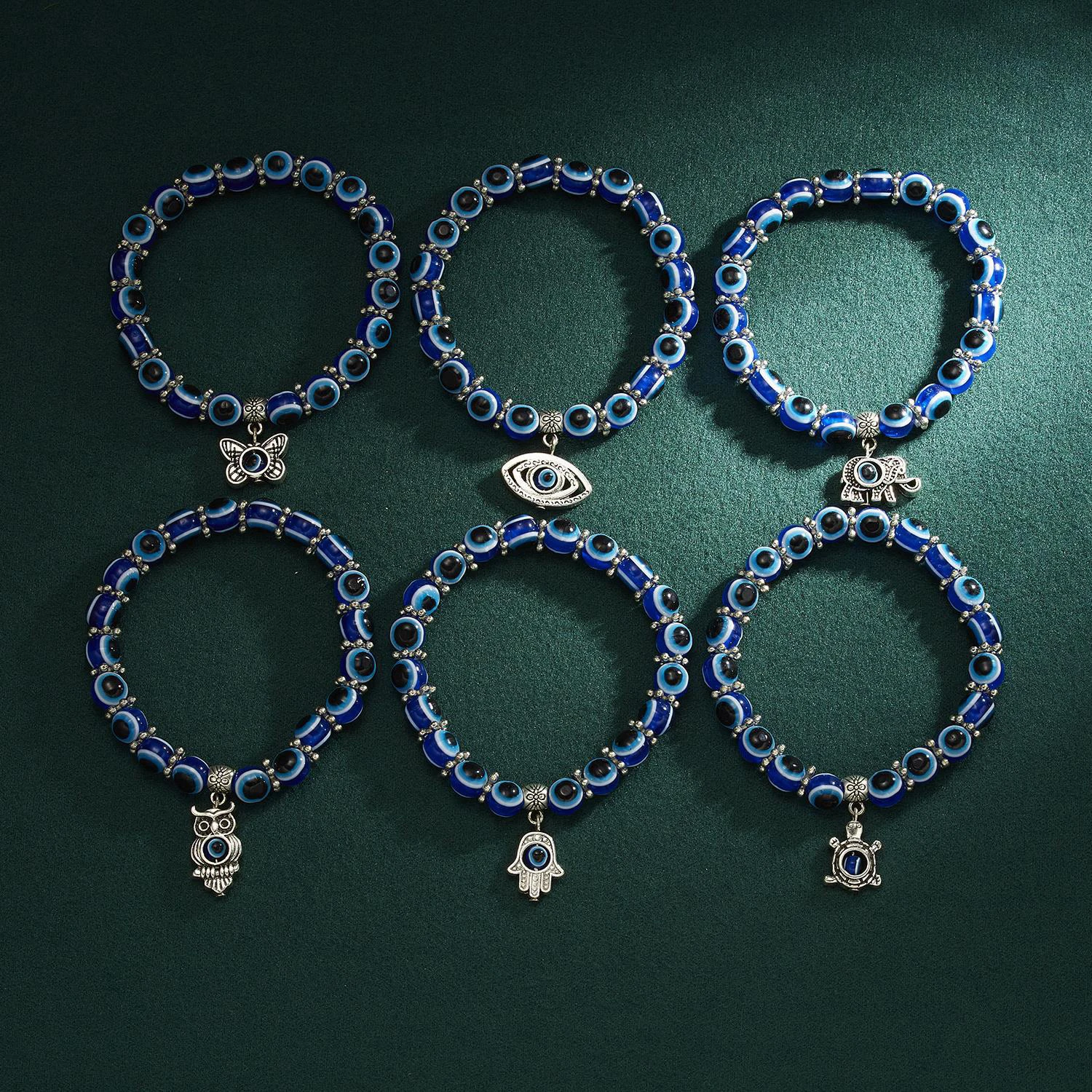 Classic Turkish Evil Eye Bracelet Blue Evil Eye for Men Women Palm Butterfly Pendant Beaded Bracelet Handcrafted Charm Jewelry
