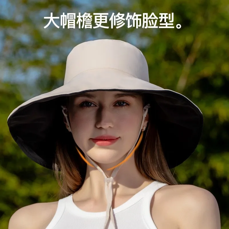 Double-sided fisherman's hat with ice silk and feel women's outdoor UV