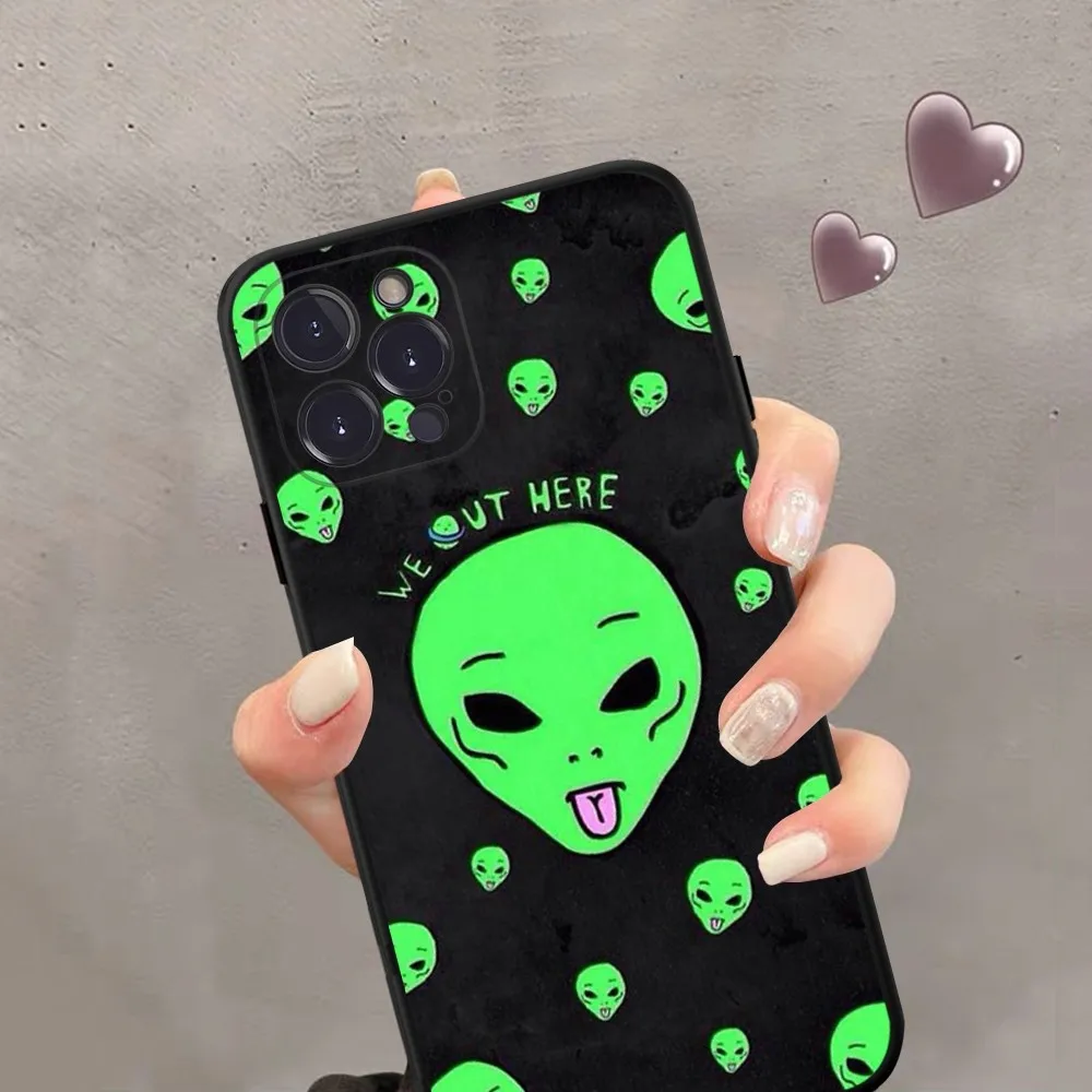 Aesthetics Cute Cartoon alien space Phone Case Silicone Soft For iphone 15 14 13 12 11 Pro Mini XS MAX 8 7 6 Plus X XR Shell