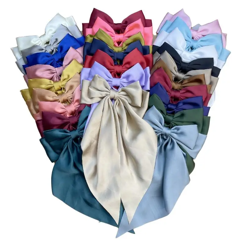 Koreanische Accessoires Haarspangen für Frauen und Mädchen, große Schleife aus festem Satin, lange Bandschleifen, Federklemme, Haarspange für Damen 2026 – Detail 12