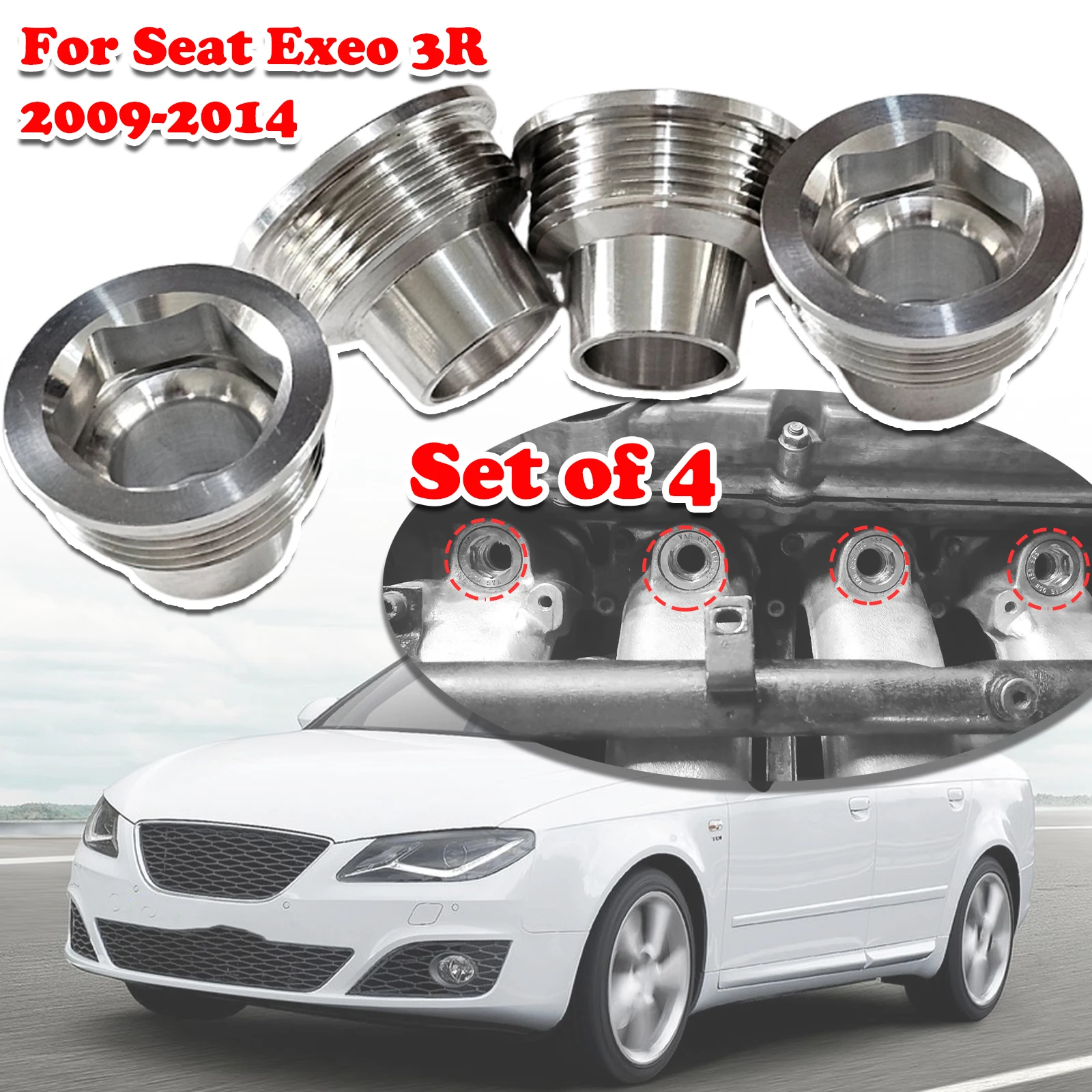 

Set of 4 For Seat Exeo 3R Upgrade Aluminum Fuel Injector Insert Cup Seat Car Replacement Parts 06B133555H 2009 2010 2011 - 2014