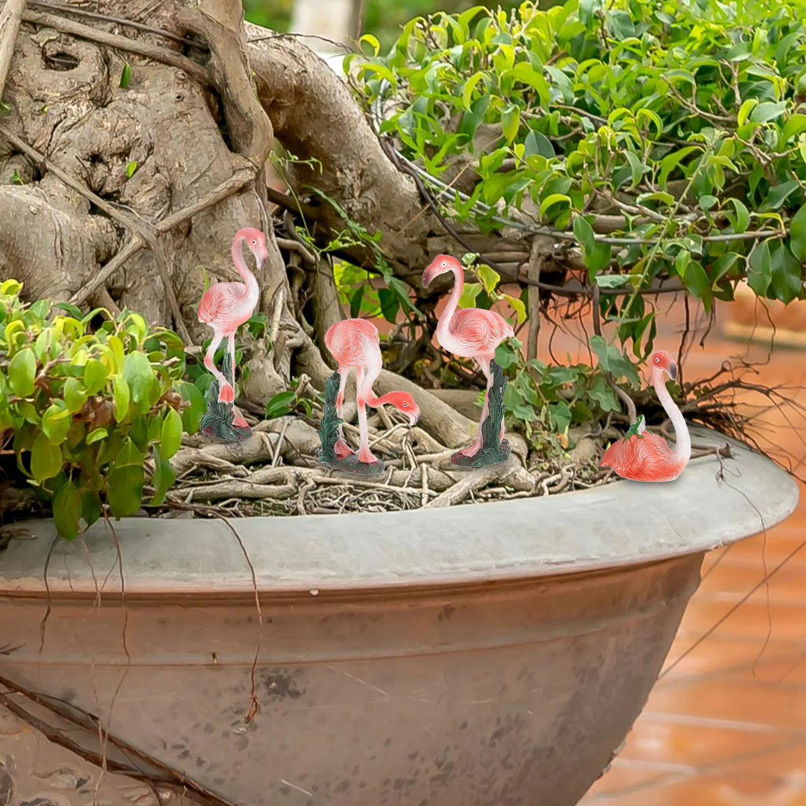 

4pcs Resin Flamingo Figurines Small Cute Garden Decor For Outdoor Lawn Yard Backyard Terrarium Bonsai Mini Landscape Decoration