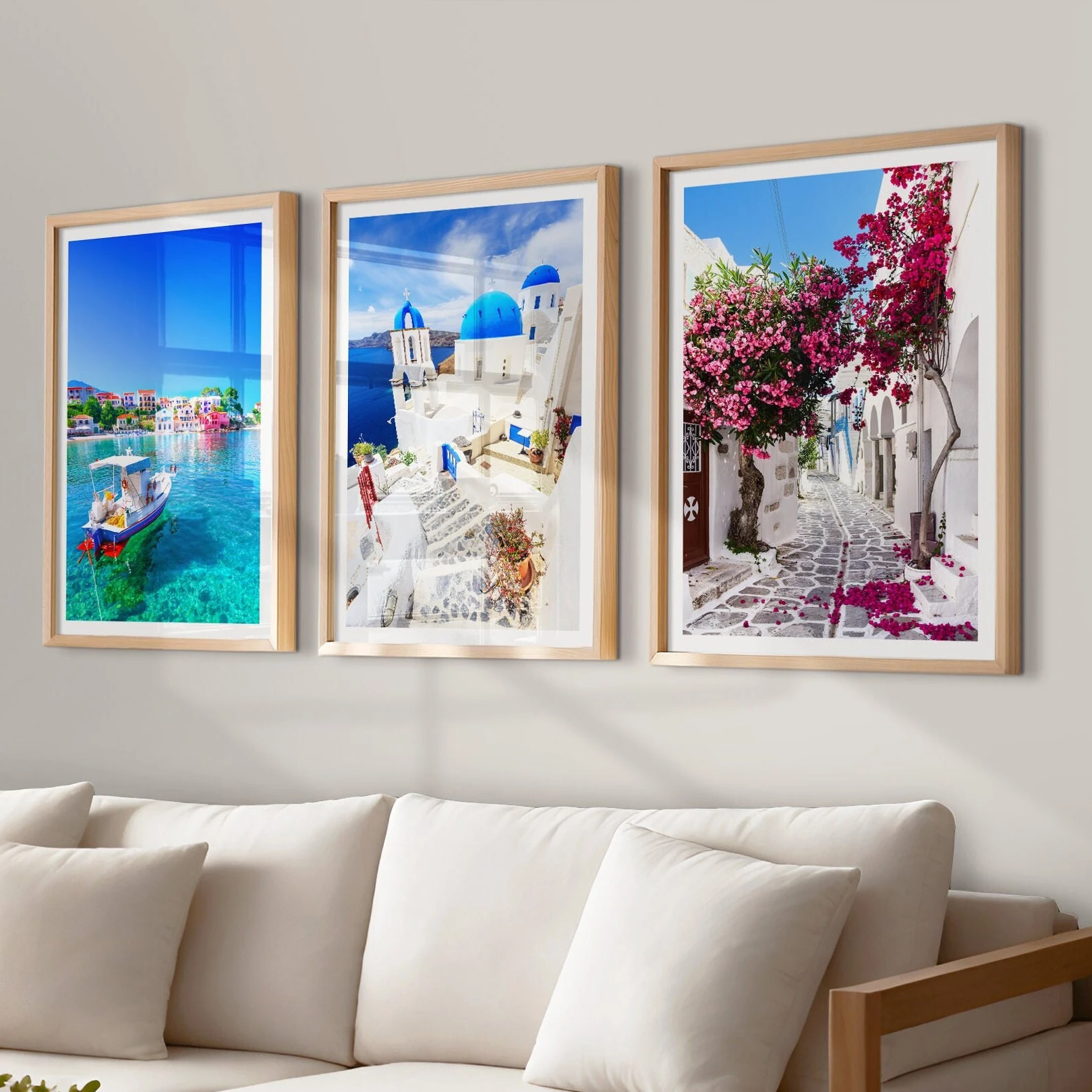 

Set of 3 Greek Print Posters Greek Island Photos Travel Posters Kefalonia Canvas Prints Santorini Kos Home Decor Birthday Gift